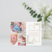 Baptism Christening Greenery 3 Foto bedankt Briefkaart (Staand voorkant)