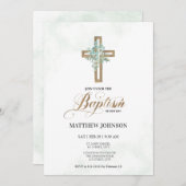 Baptism Christening Greenery Cross Elegant Script Kaart (Voorkant / Achterkant)