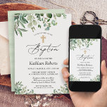 Baptism Christening | Greenery Eucalyptus Leaves Kaart<br><div class="desc">Viel het baptisme van je kind op met deze elegante Greenery Eucalyptus Leaves Baptism Invitation. Deze uitnodiging, voorzien van delicate groene bladeren en eucalyptusbladeren, is perfect voor een modern en stijlvol baptisme. De natuurlijke designelementen maken het perfect voor een babyjongen of meisjesslaafs. Pas de uitnodiging aan met uw eigen gegevens...</div>