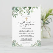 Baptism Christening | Greenery Eucalyptus Leaves Kaart (Staand voorkant)