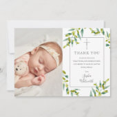 Baptism Christening Greenery Foliage Foto Bedankkaart (Voorkant)