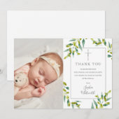 Baptism Christening Greenery Foliage Foto Bedankkaart (Voorkant / Achterkant)