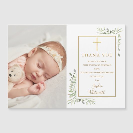 Baptism Christening Greenery Foto bedankt (Voorkant)