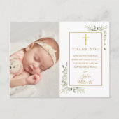 Baptism Christening Greenery Foto bedankt Briefkaart (Voorkant)