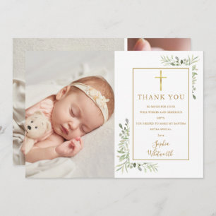 Baptism Christening Greenery Foto Collage Bedankkaart
