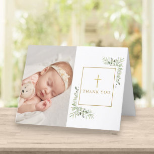 Baptism Christening Greenery Foto Dank u wel Bedankkaart