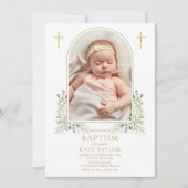 Baptism Christening Greenery Gold Arch Foto Kaart (Voorkant)