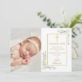 Baptism Christening Greenery Waterverf 2 Foto Bedankkaart (Staand voorkant)