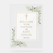 Baptism Christening Greenery Welcome Sign Acryl Bord (Voorkant)