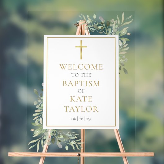 Baptism Christening Greenery Welcome Sign Acryl Bord (Neutraal)