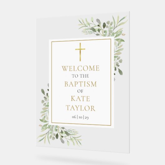 Baptism Christening Greenery Welcome Sign Acryl Bord (Hoek)