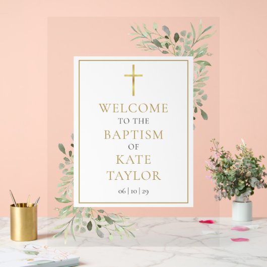 Baptism Christening Greenery Welcome Sign Acryl Bord (Huwelijk)