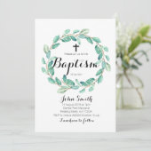 Baptism Christening Invitation Card Greenery Kaart (Staand voorkant)
