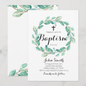 Baptism Christening Invitation Card Greenery Kaart (Voorkant / Achterkant)