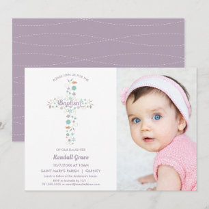 Baptism, Christening Invitation, Girl Photo Invite Kaart