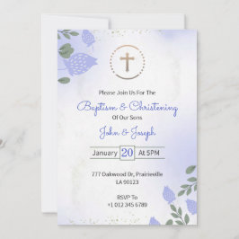 Baptism & Christening Invitation in floral design Kaart
