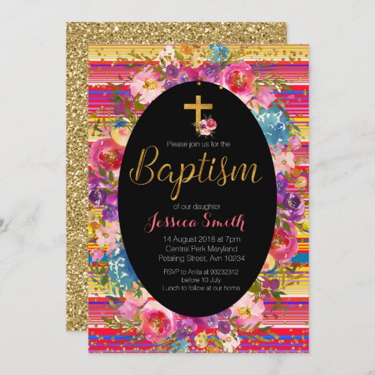 Baptism Christening Invitation Mexican Fiesta Kaart (Voorkant / Achterkant)