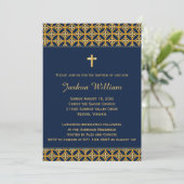 Baptism Christening Invitation Navy Blue Gold Kaart (Staand voorkant)