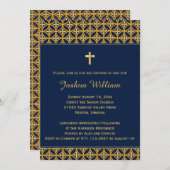 Baptism Christening Invitation Navy Blue Gold Kaart (Voorkant / Achterkant)