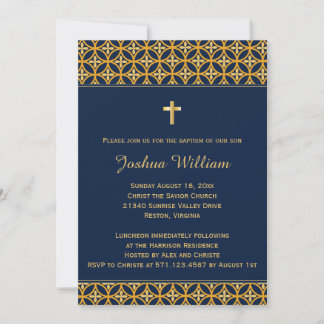 Baptism Christening Invitation Navy Blue Gold Kaart