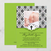 Baptism Christening Invitations Photo Black Damask Kaart (Voorkant / Achterkant)