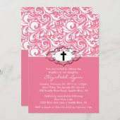 Baptism Christening Invitations Pink Swirls Kaart (Voorkant / Achterkant)