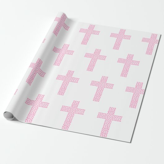 Baptism Christening kruisbevestiging Roze Cadeaupapier (Uitgerold)
