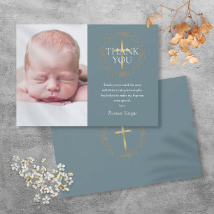 Baptism Christening Modern Gold Garland Foto Bedankkaart