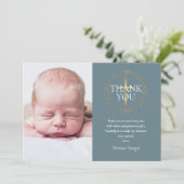 Baptism Christening Modern Gold Garland Foto Bedankkaart (Staand voorkant)