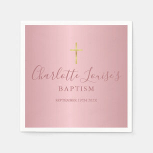 Baptism Christening Modern Roos Gold Script Napkin Servet