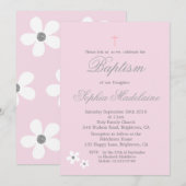 Baptism Christening Pink Daisy Silver Girl Kaart (Voorkant / Achterkant)