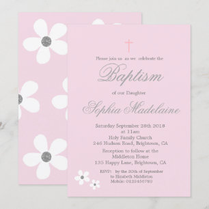 Baptism Christening Pink Daisy Silver Girl Kaart