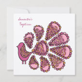 Baptism Christening Pink Peacock Uitnodiging (Voorkant)