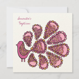 Baptism Christening Pink Peacock Uitnodiging