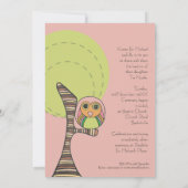 Baptism Christening Retro Stripes Owl Uitnodiging (Achterkant)