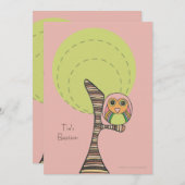 Baptism Christening Retro Stripes Owl Uitnodiging (Voorkant / Achterkant)