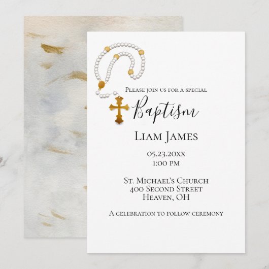 Baptism Christening Rosary Simple Religies Event Kaart (Voorkant / Achterkant)