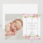 Baptism Christening Rozen Floral Foto Bedankkaart (Voorkant / Achterkant)