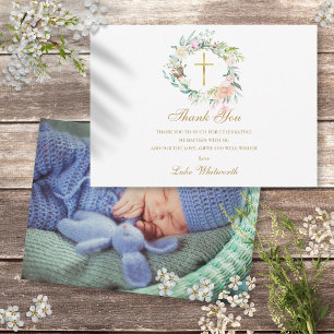 Baptism Christening Rozen Floral Foto Gold Bedankkaart