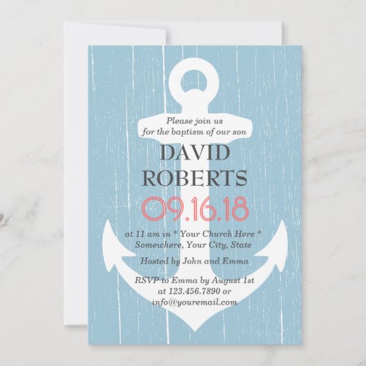 Baptism Christening Rustic Light Blue & Anchor Kaart (Voorkant)