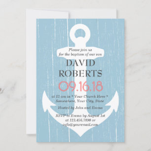Baptism Christening Rustic Light Blue & Anchor Kaart