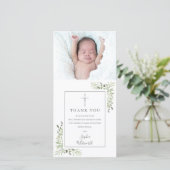 Baptism Christening Silver Greenery Foto Bedankkaart