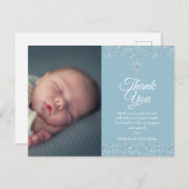 Baptism Christening Silver Hearts Foto bedankt Briefkaart (Voorkant / Achterkant)