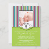 Baptism Christening Uitnodiging Foto Groene Stripe (Voorkant)