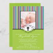 Baptism Christening Uitnodiging Foto Groene Stripe (Voorkant / Achterkant)