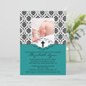 Baptism Christening Uitnodigingen Foto Damask (Staand voorkant)