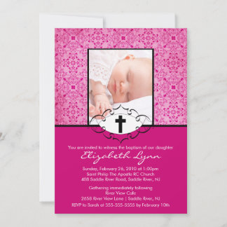Baptism Christening Uitnodigingen Foto Roze Damask