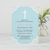 Baptism Christening Vintage Lace Elegant Linen Kaart (Staand voorkant)