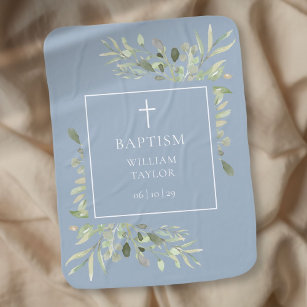 Baptism Christening Waterverf Greenery Dusty Blue Inbakerdoek
