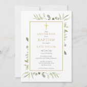 Baptism Christening Waterverf Greenery Save The Date (Voorkant)